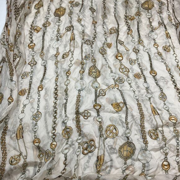 Henri Bendel Silk Scarf Chain Baroque Print Beige Regal Designer Luxe Wrap 86x35 - Picture 2 of 6
